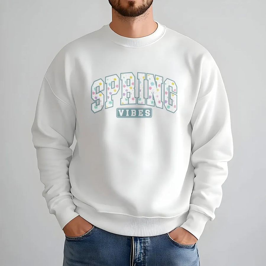 Spring Vibes Sweatshirt | Floral Varsity Lettering Design | Premium Cotton Blend | Aesthetic Seasonal Gift for Her