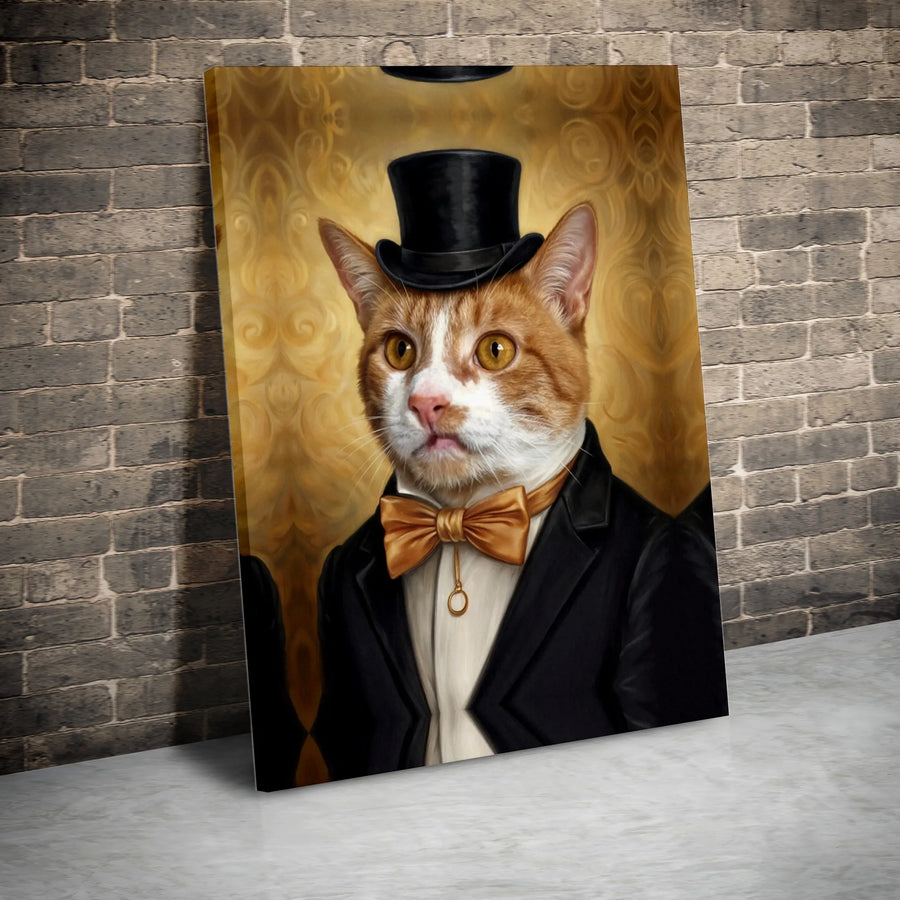 Gentleman Cat Portrait Canvas | Victorian Tuxedo Top Hat Art | Gallery Wrap Premium Wall Decor | Quirky Animal Lover Office Gift