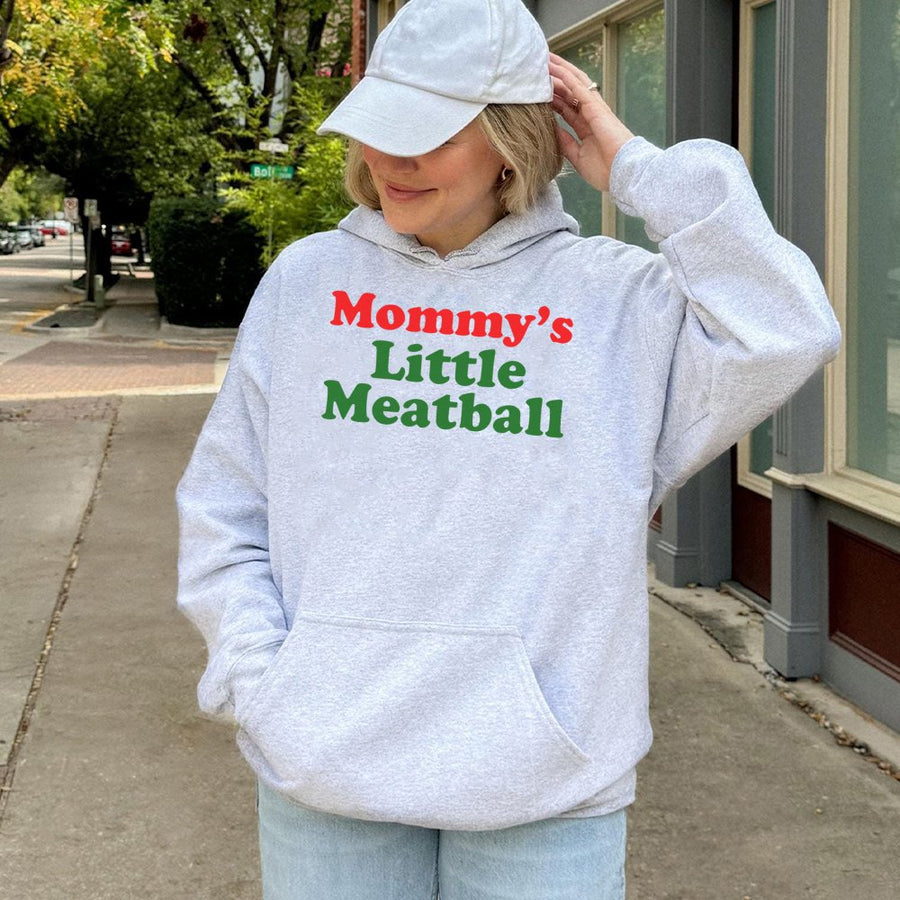 Mommy's Little Meatball Hoodie | Funny Food Graphic Sweatshirt | Premium Cotton Blend | Ironic Italian Gift for Mom or Foodie