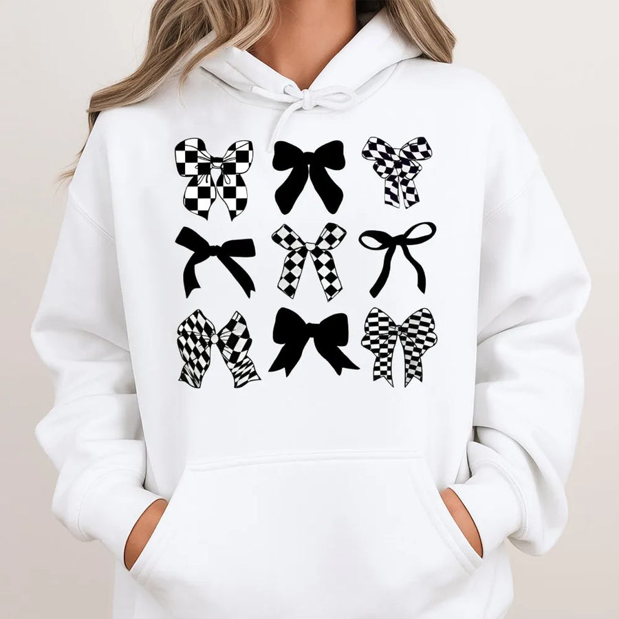 Coquette Bow Hoodie | Trendy Checkered Ribbon Aesthetic | Premium Soft Cotton Blend | Aesthetic Grunge Gift For Women & Teens