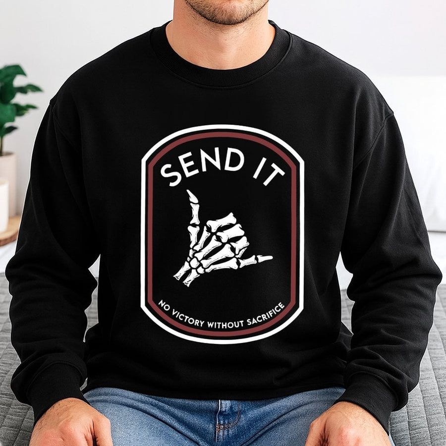 Send It Skeleton Hand Sweatshirt | Tactical Hang Loose Graphic | Premium Cotton Blend | Gift For Fitness Enthusiasts And Gamers