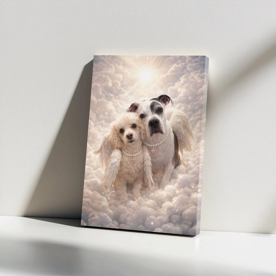Dog Memorial Canvas | Two Dogs with Angel Wings in Heaven | Premium Gallery Wrapped Art | Sympathy Gift for Pet Loss
