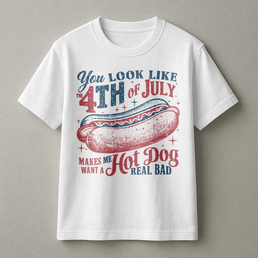 4th of July T-Shirt | Funny Hot Dog Quote Graphic Tee | 100% Cotton Premium Apparel | Patriotic Summer Party Gift for Adults