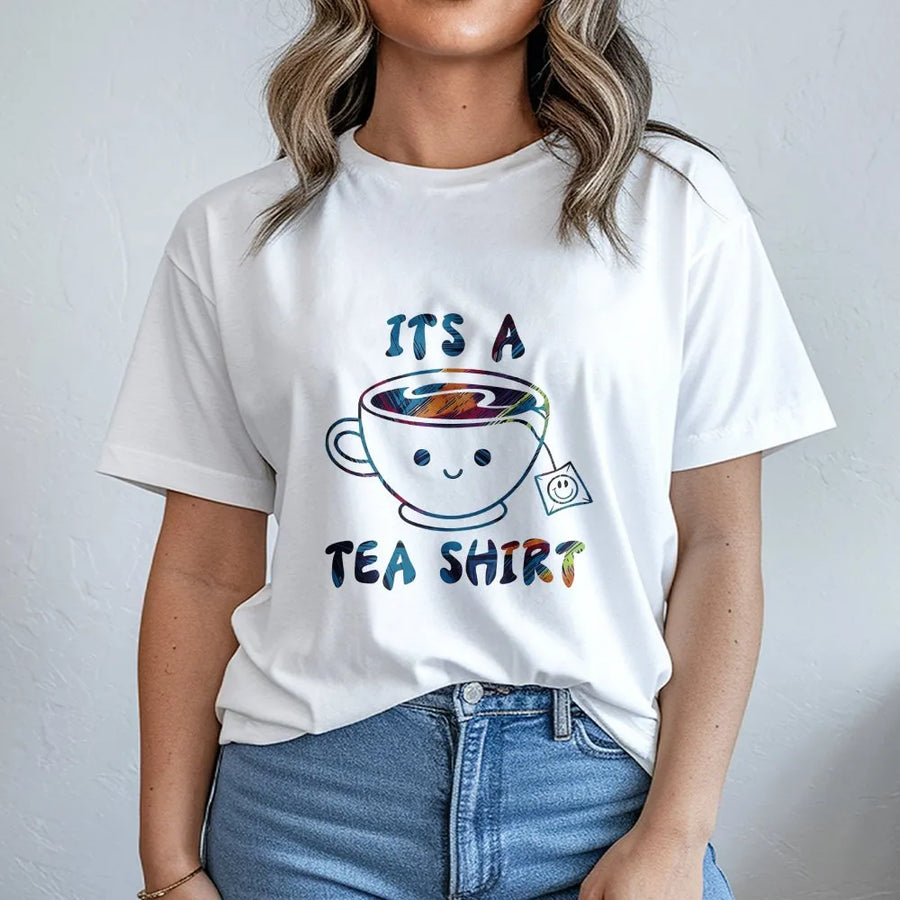 Smiling Tea Cup T-Shirt | Cute Geometric Tea Lover Graphic Tee | 100% Cotton Premium Quality | Fun Gift for Coffee and Tea Drinkers