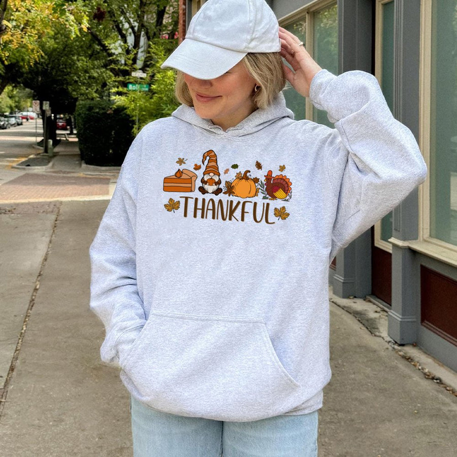 Thankful Gnome Fall Hoodie | Thanksgiving Pumpkin Turkey Design | Premium Cotton Blend | Cozy Autumn Gift for Women and Men
