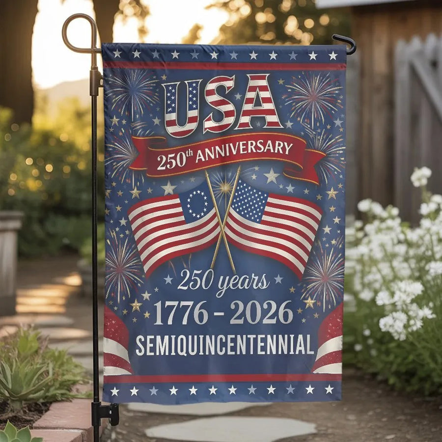 USA 250th Anniversary Garden Flag | 1776-2026 Semiquincentennial Design | Weather-Resistant Polyester | Collector's Patriotic Yard Decor