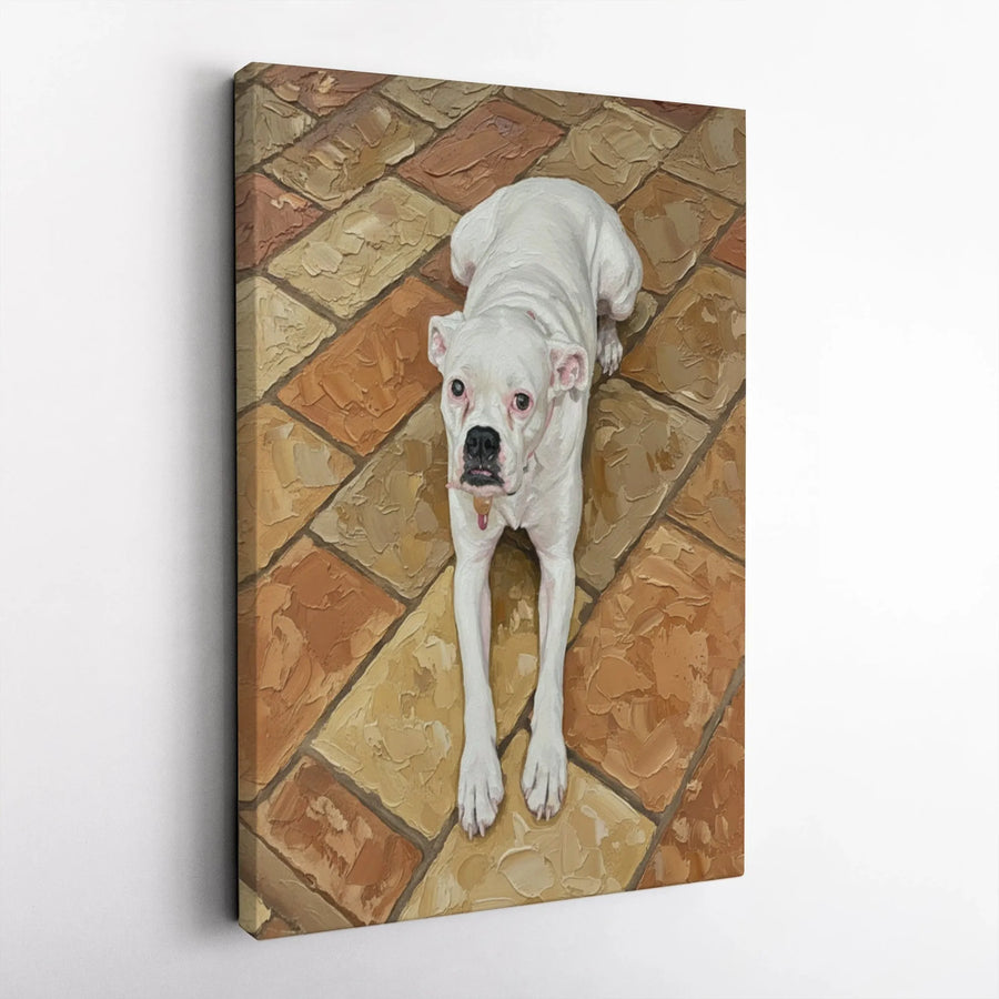 White Boxer Dog Canvas Art | Textured Pet Portrait Painting Print | Premium Gallery Wrapped Wall Decor | Gift for Boxer Owner