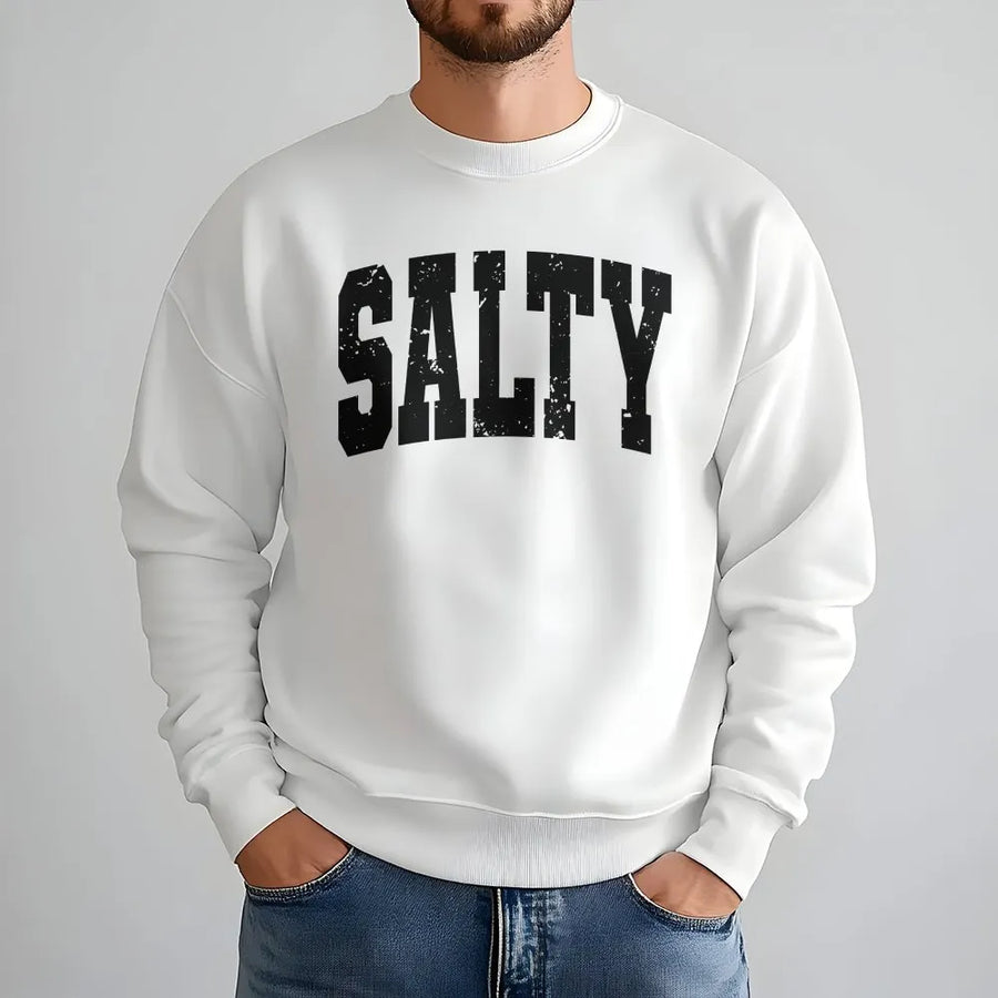 Salty Sweatshirt | Distressed Varsity Graphic Crewneck | Premium Cotton Blend | Gift for Beach and Ocean Lover