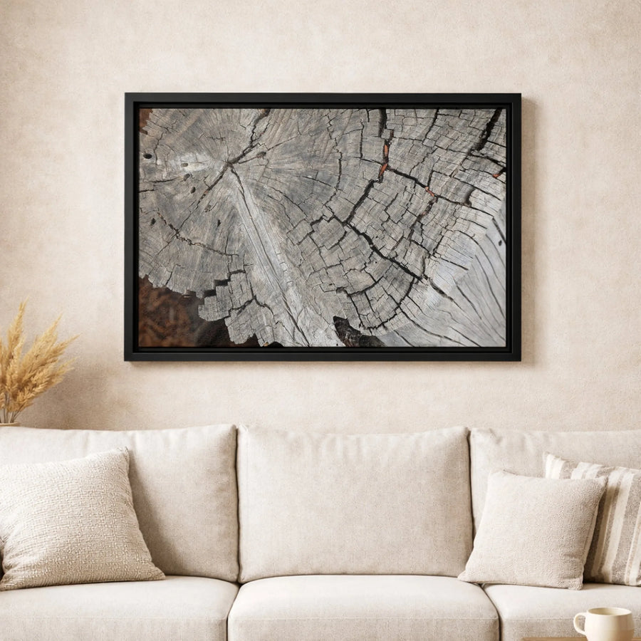Weathered Wood Ring Canvas Wall Art | Rustic Tree Stump Texture | Gallery Quality 1.25 Inch Profile | Natural Minimalist Home Decor Gift
