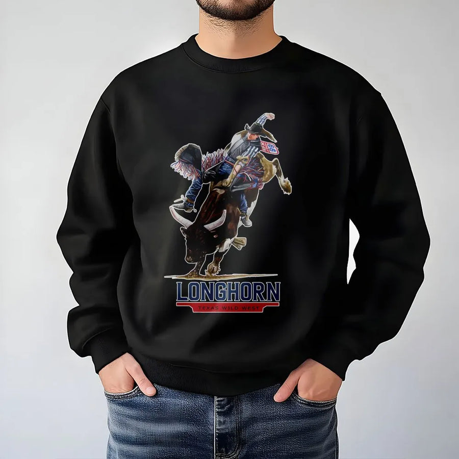 Longhorn Bull Rider Sweatshirt | Vintage Western Rodeo Graphic | Premium Cotton Blend | Country Style Gift for Cowboy and Cowgirl Lovers