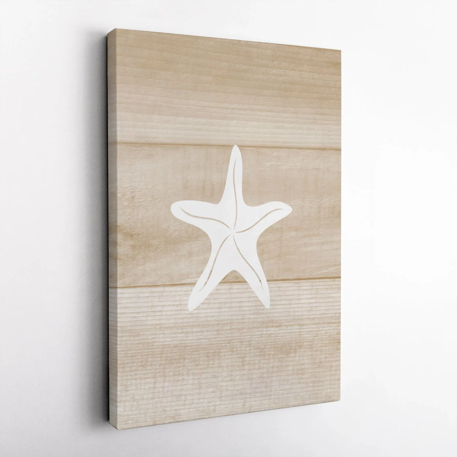 Coastal Starfish Wall Art | Rustic White Wood Plank Design | Premium Gallery-Wrapped Canvas | Beach House Decor & Nautical Gift