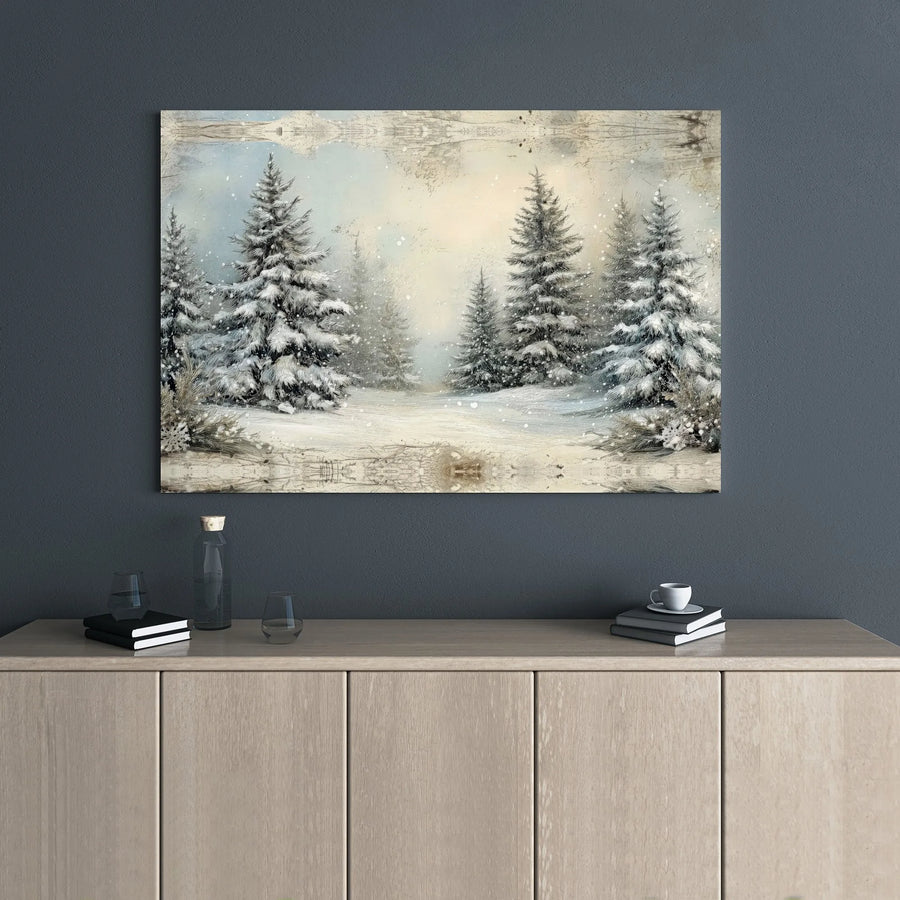 Snowy Pine Forest Canvas Art | Winter Woodland Landscape | Premium Gallery Wrap Print | Peaceful Nature Home Decor Gift