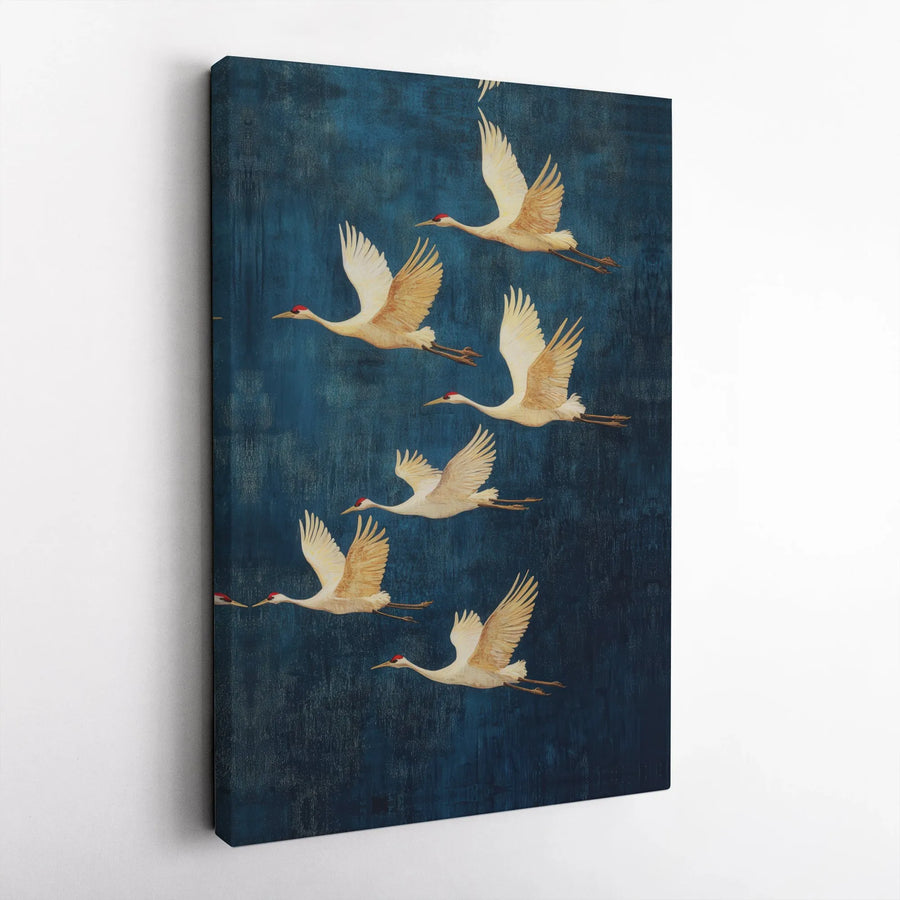 Red-Crowned Crane Canvas Art | Flying Birds Japanese Inspired Wall Decor | Gallery Quality 1.25 Inch Profile | Elegant Living Room Home Gift