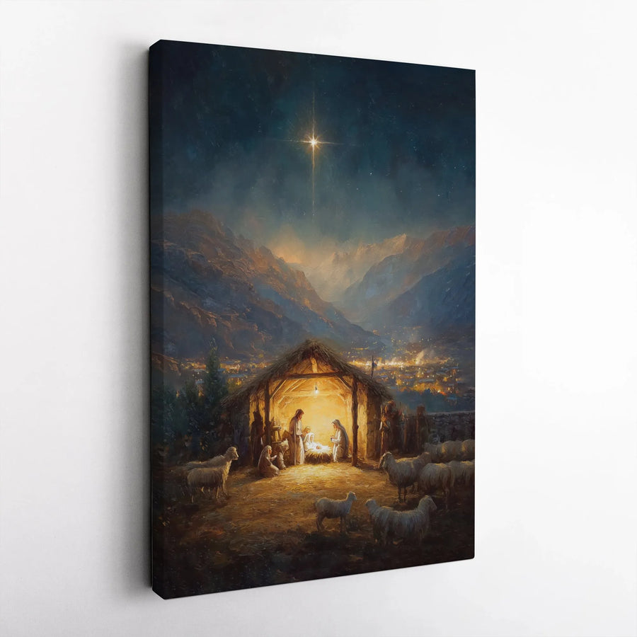 Nativity Scene Canvas Print | Holy Night Bethlehem Star Wall Art | Premium Fade-Resistant Gallery Wrap | Religious Christmas Home Decor Gift