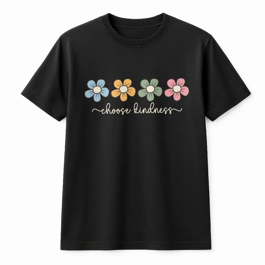 Choose Kindness T-Shirt | Retro Floral Graphic Pullover | Soft Cotton Blend | Inspirational Teacher Appreciation Gift