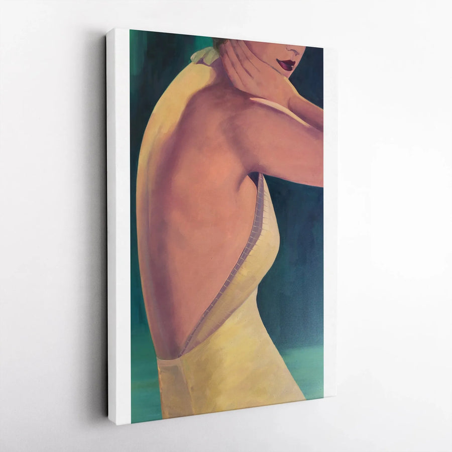 Art Deco Woman Canvas Wall Art | Elegant Lady in Yellow Evening Gown | Premium Fade-Resistant Print | Collector's Living Room Decor Gift
