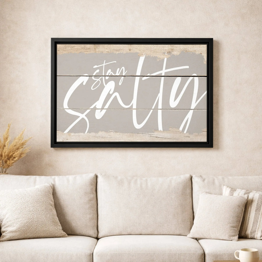 Stay Salty Wall Art | Modern Cursive Script Typography Print | 1.25 Inch Gallery Canvas | Coastal Beach Home Decor for Living Room