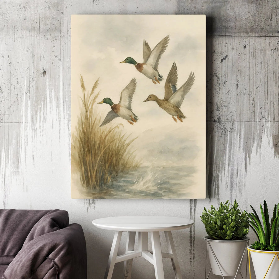 Mallard Duck Canvas Art | Watercolor Marsh Wildlife Print | Premium Gallery-Wrapped Decor | Nature Lover Cabin Wall Art Gift