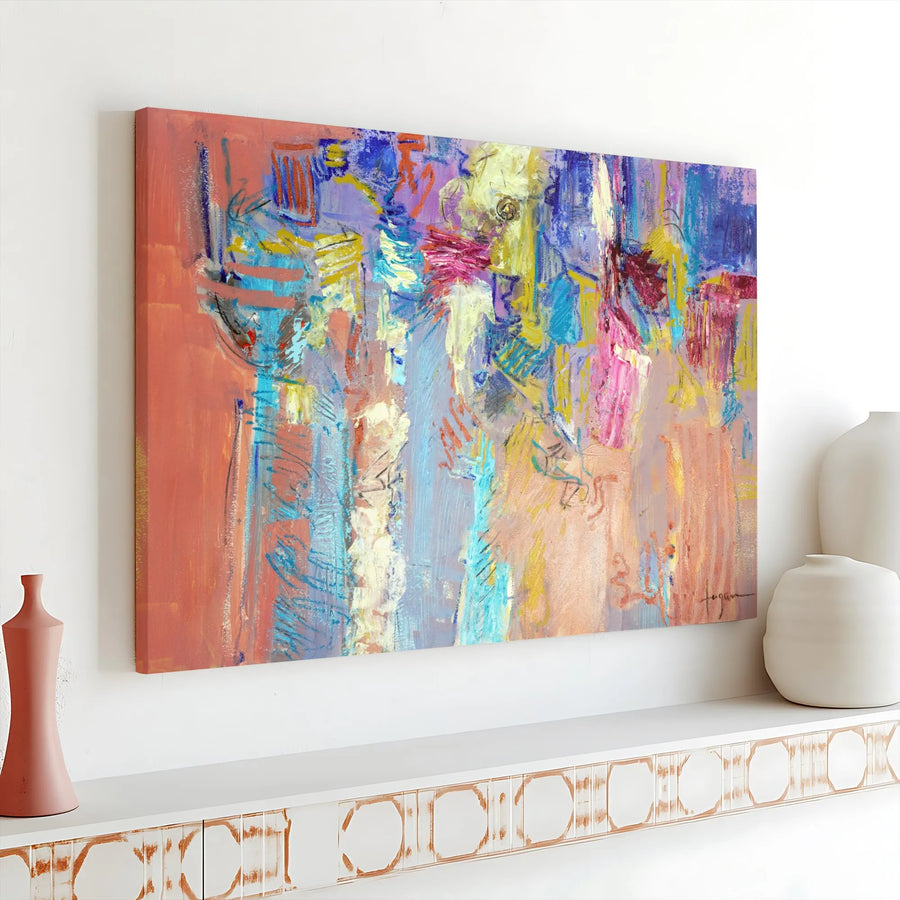 Abstract Landscape Horizontal Canvas | Vibrant Balcony View Expressionist Style Art | 1.25" Gallery Wrap Canvas Print | Modern Living Room Office Wall Decor Gift