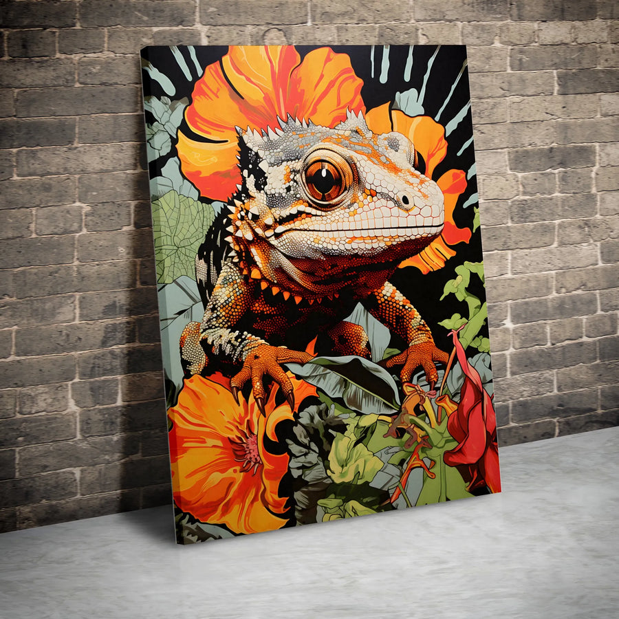 Crested Gecko Wall Art | Tropical Botanical Lizard Canvas Print | Premium Fade-Resistant Gallery Wrap | Reptile Lover Gift & Home Decor