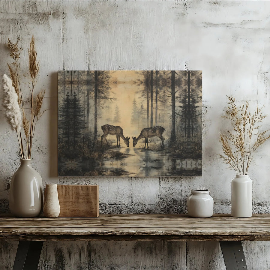 Deer Forest Wall Art | Misty Woodland Animal Canvas Print | Premium 1.25-Inch Gallery Wrap | Nature-Inspired Home Decor Gift for Wildlife Lovers