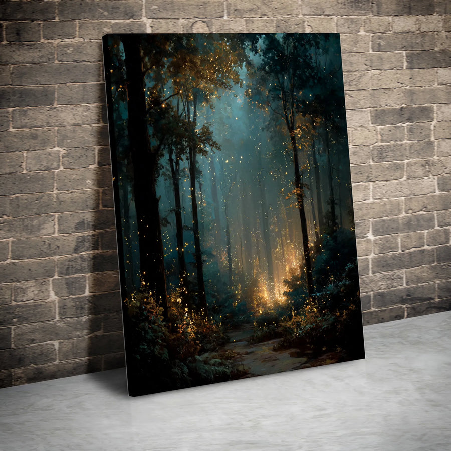 Enchanted Forest Canvas Print | Mystical Woodland with Glowing Fireflies | Premium Fade-Resistant Art | Fantasy Wall Decor Gift for Home or Office