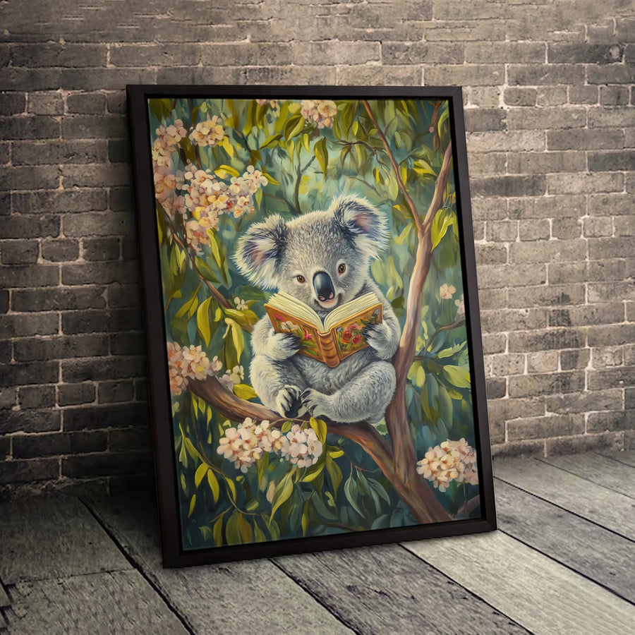 Koala Reading Book Canvas Print | Whimsical Animal Wall Art | Premium Gallery Wrapped Decor | Nursery Or Library Gift For Kids