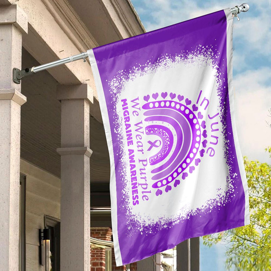 Migraine Awareness House Flag | In June We Wear Purple Rainbow Garden Decor | Premium Weather-Resistant Polyester | Support & Advocate Garden Gift