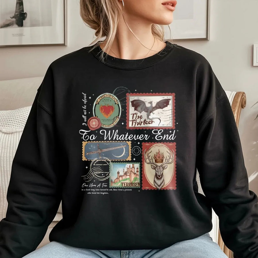 Fantasy Book Sweatshirt | To Whatever End Stamp Design | Premium Unisex Pullover | Gift for Book Lovers and Readers