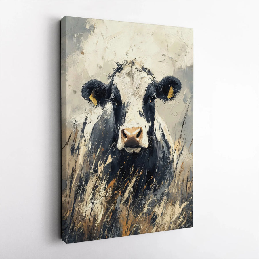 Abstract Cow Canvas Wall Art | Modern Farmhouse Animal Portrait | Premium Gallery Wrap Print | Rustic Home Decor Gift