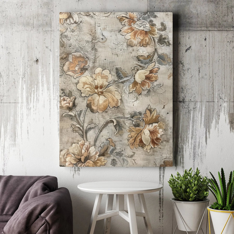 Vintage Botanical Floral Canvas Wall Art | Distressed Rustic Bloom Print | Premium 1.25-Inch Gallery Wrap | Farmhouse Home Decor for Living Room