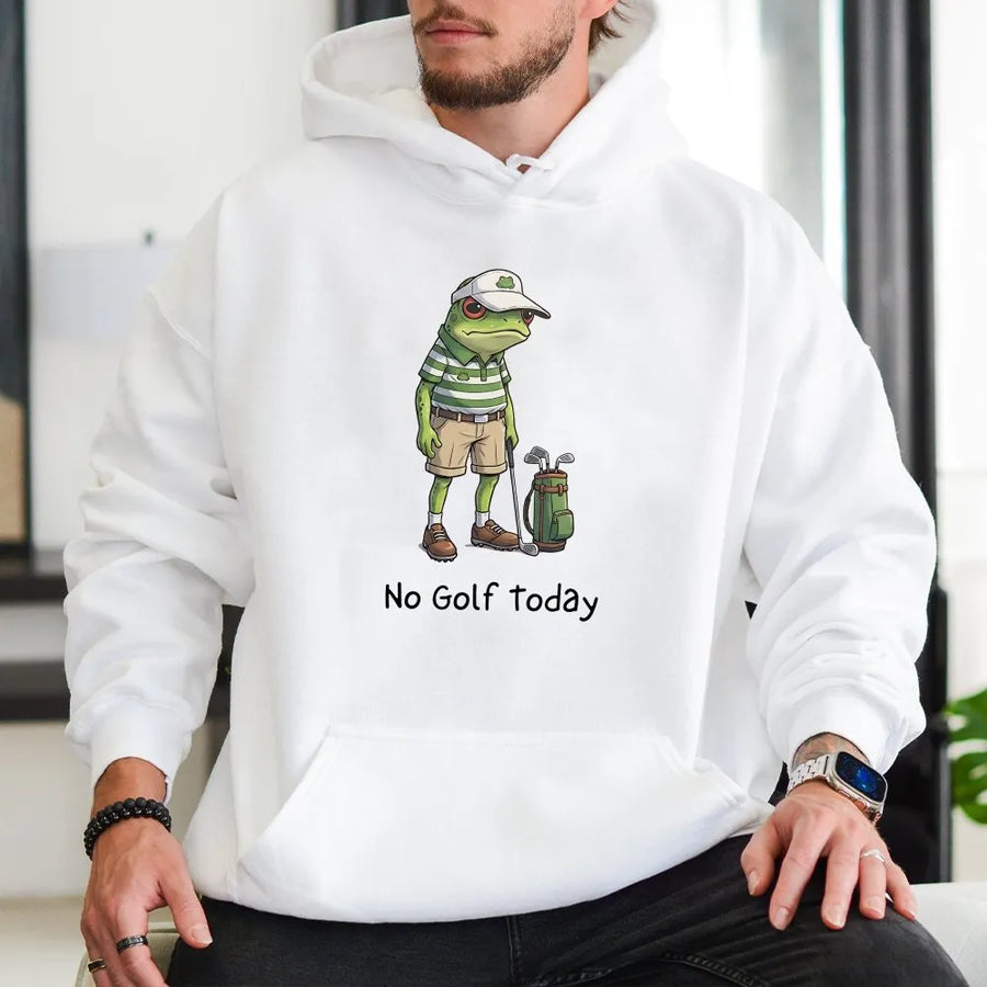 Funny Golf Hoodie | Sad Frog No Golf Today Design | Premium Cotton Blend | Sarcastic Humor Gift for Golfer Dad Husband