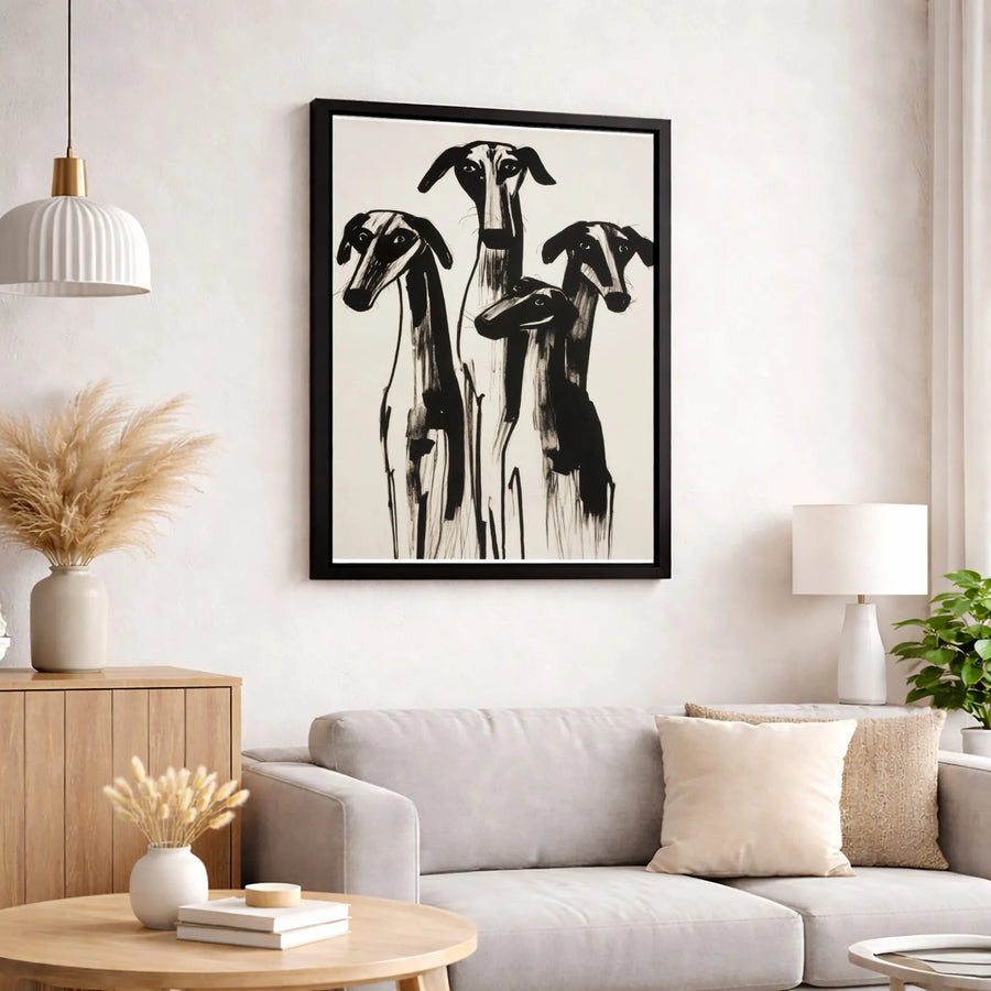 Greyhound Dog Wall Art | Minimalist Black Ink Animal Sketch | Gallery-Quality 1.25" Canvas | Premium Modern Home Decor Gift