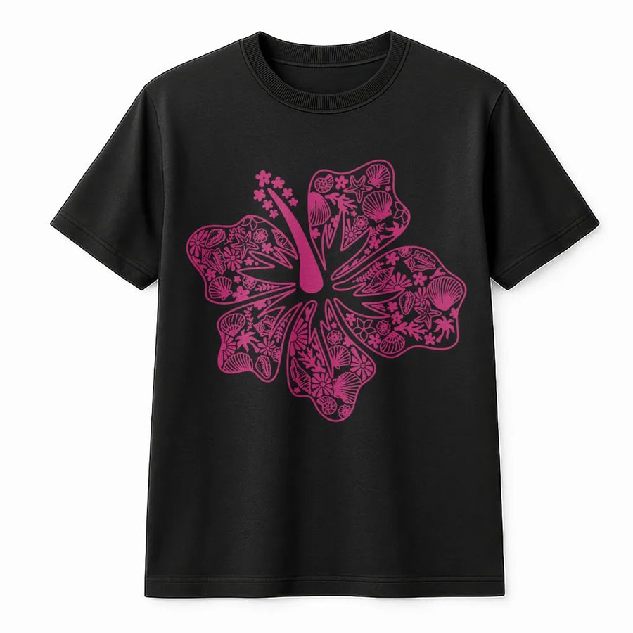 Hibiscus Flower Graphic T-Shirt | Coastal Ocean Beach Aesthetic | Soft Premium Cotton Tee | Gift for Women and Teens