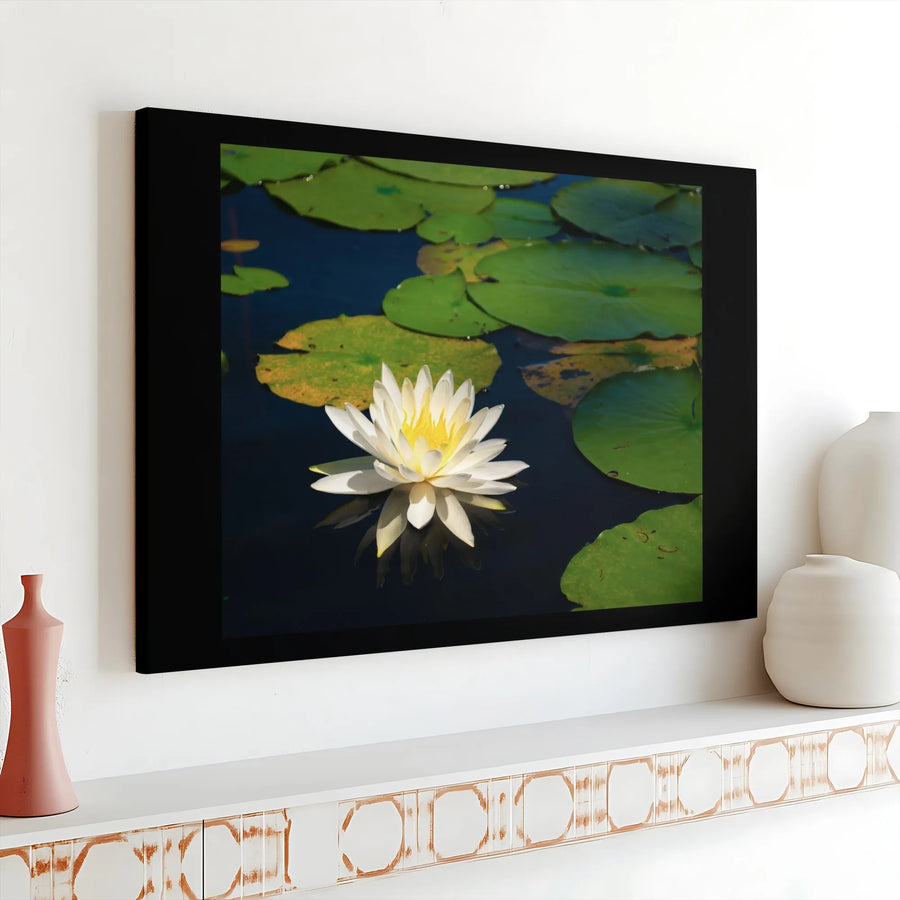 White Water Lily Canvas Art | Botanical Pond Photography Print | Premium Gallery Wrap Wall Decor | Nature-Inspired Home Gift for Living Room