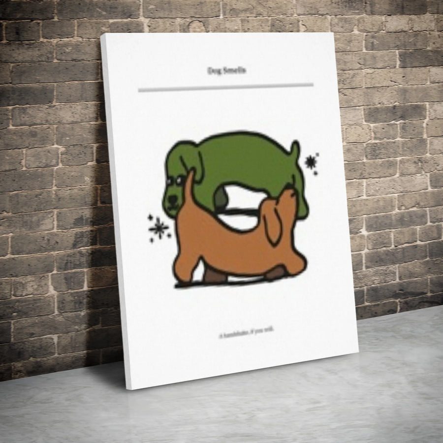 Funny Dog Vertical Canvas | Dog Smells Meme Cartoon Illustration | Premium Gallery Wrapped Art | Humorous Gift for Dog Owner or Vet Office Decor