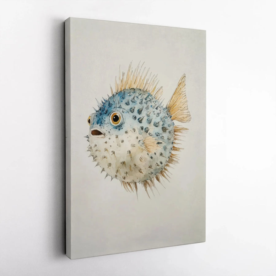 Pufferfish Canvas Wall Art | Watercolor Nautical Print | Premium Gallery Wrap Decor | Beach House Nursery Gift