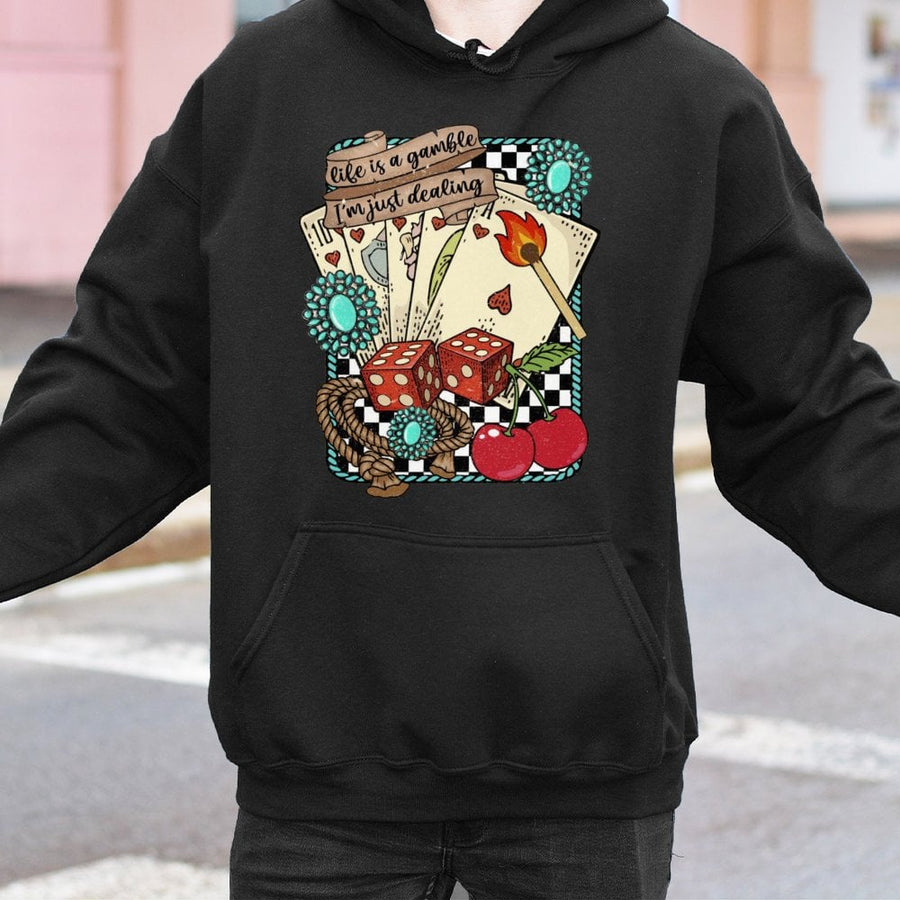 Life Is A Gamble Hoodie | Retro Western Cowboy Graphic | Premium Cotton Blend | Country Style Gift For Cowgirls