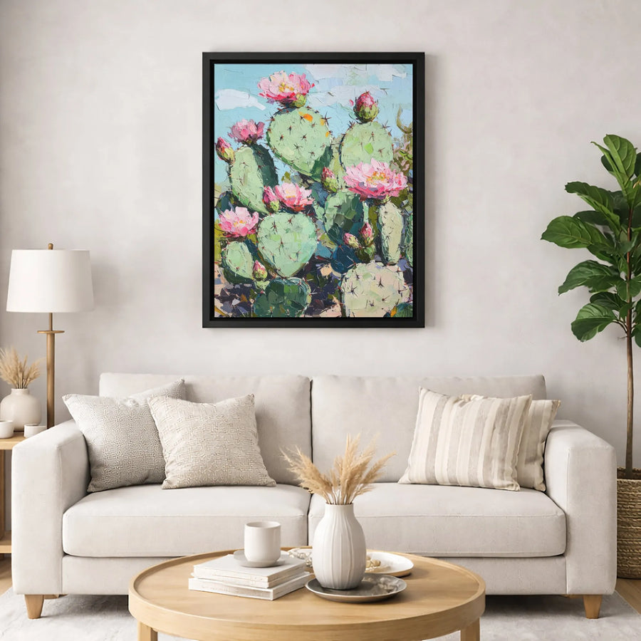 Blooming Cactus Canvas Art | Impressionist Desert Botanical Wall Decor | Premium Fade-Resistant Gallery Print | Southwestern Home Office Gift