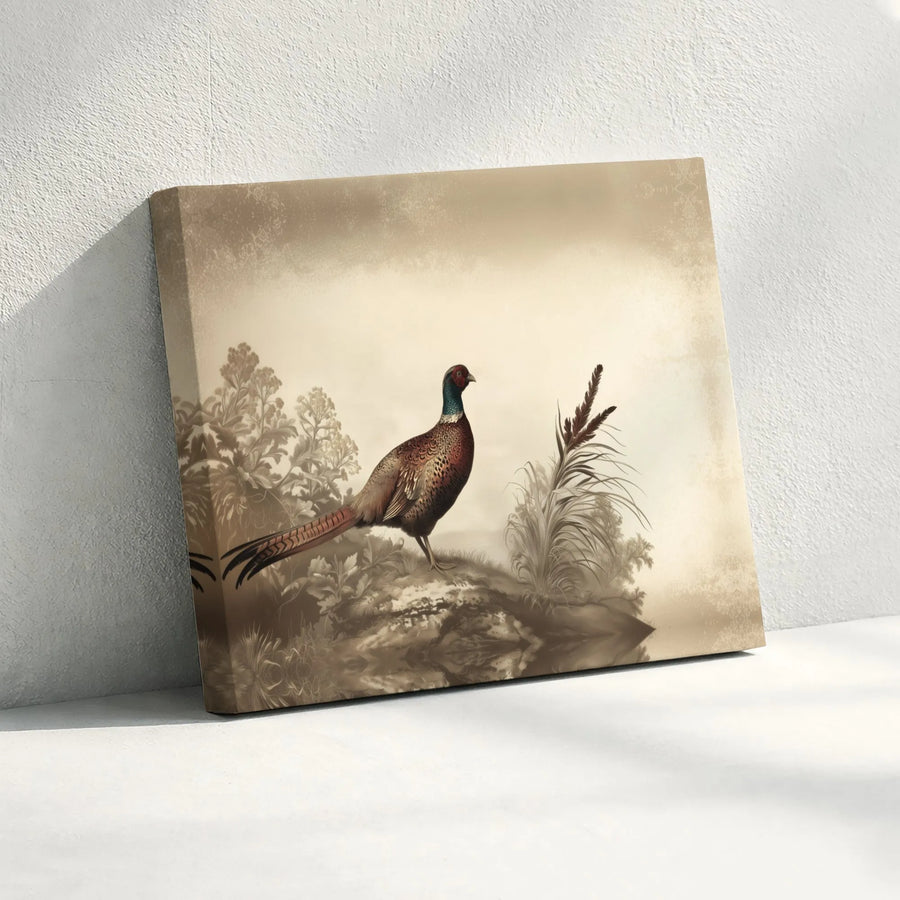 Vintage Pheasant Canvas Wall Art | Rustic Wildlife Nature Print | Gallery-Quality 1.25" Profile | Masculine Study & Home Office Decor Gift