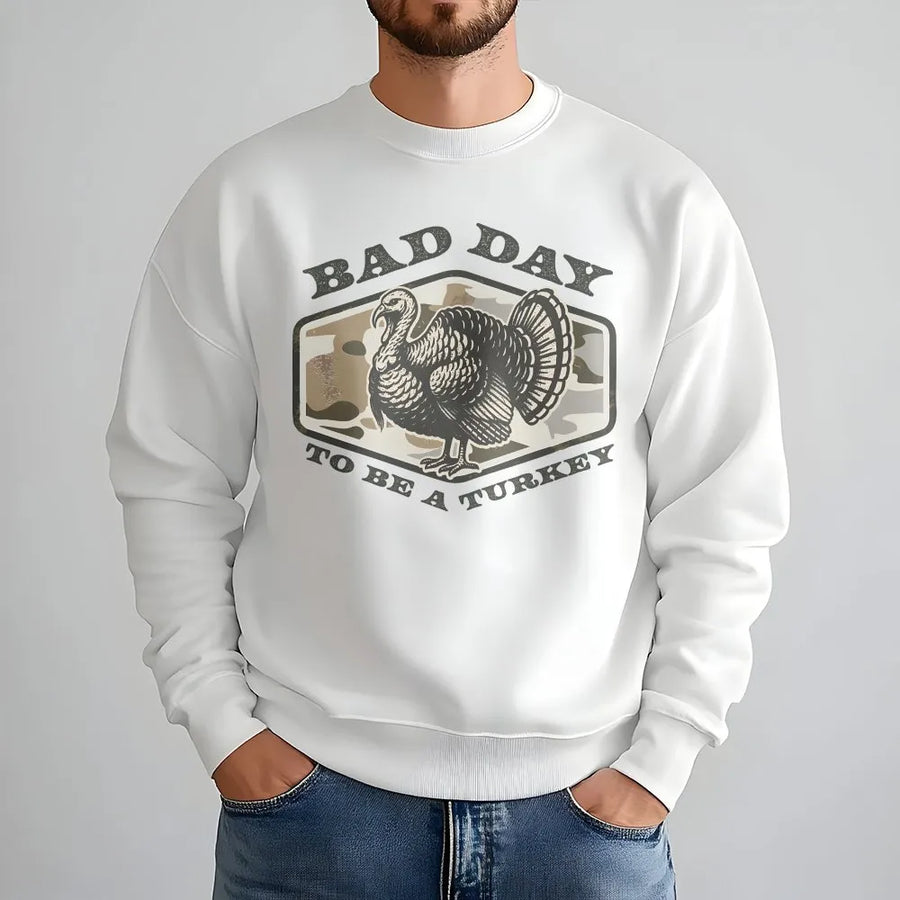 Turkey Hunting Sweatshirt | Funny 'Bad Day To Be A Turkey' Camo Graphic | Premium Cotton Blend | Gift for Hunter & Outdoorsman