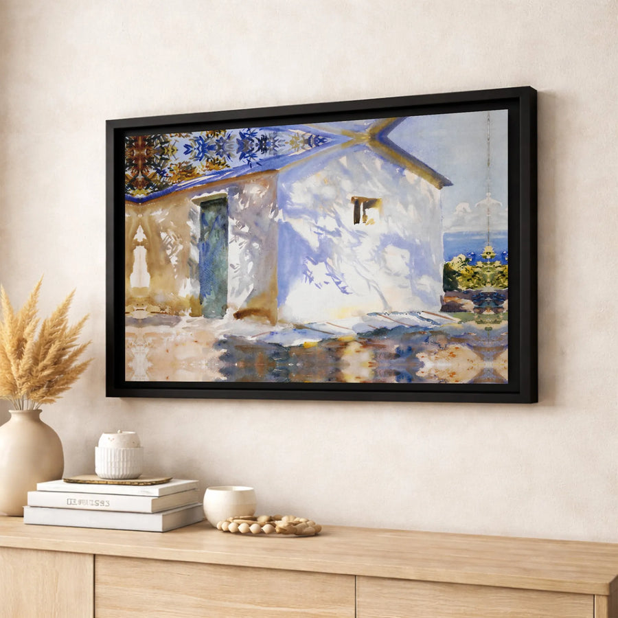 Mediterranean Coastal House Canvas Art | Watercolor Seaside Village Wall Decor | Premium 1.25-Inch Gallery Wrap | Vacation Home & Office Gift