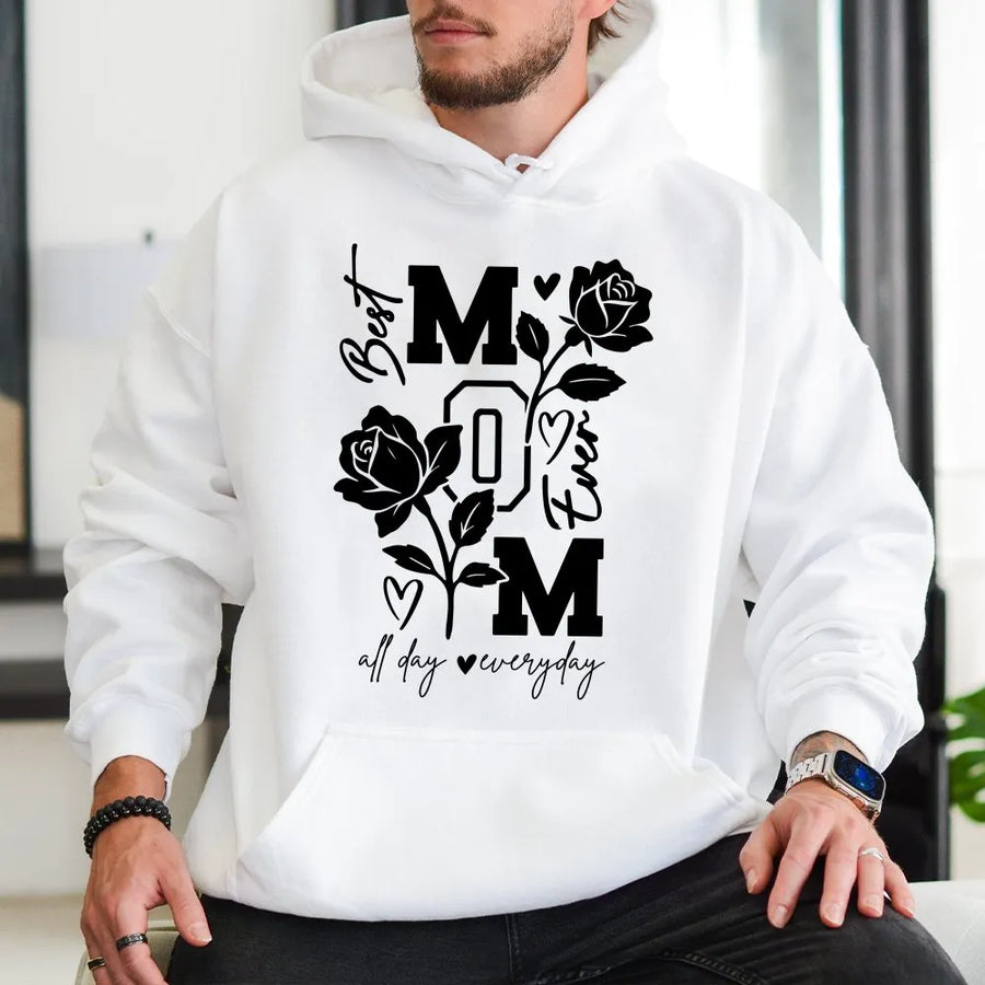 Best Mom Ever Hoodie | Cool Mom Club Floral Rose Graphic | Premium Soft Crewneck | Unique Mother's Day Gift for Mom