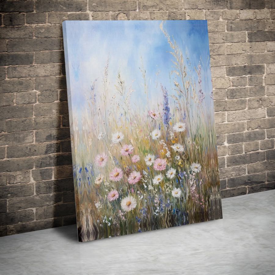 Impressionist Wildflower Meadow Canvas | Abstract Floral Painting with Daisies | Premium 1.25" Gallery Wrap Wall Art | Farmhouse Home Decor Gift