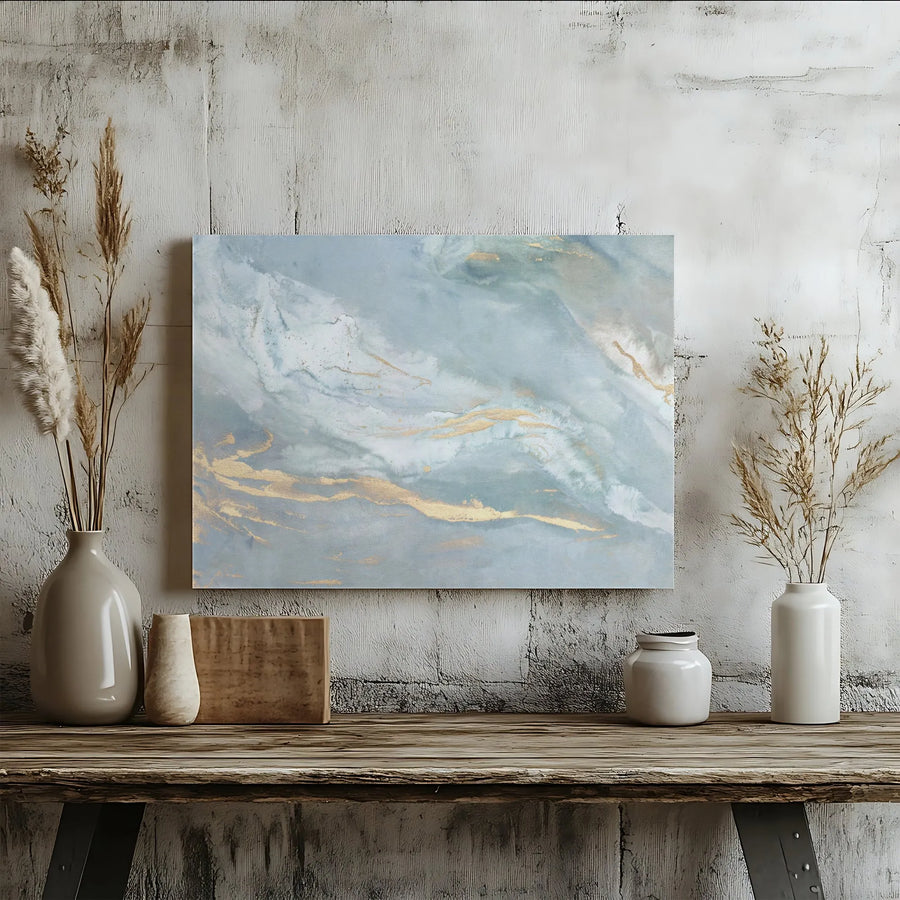 Abstract Canvas Wall Art | Blue and Gold Marble Effect Print | Premium Gallery Wrapped Canvas | Modern Living Room Decor Gift