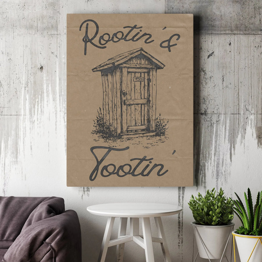Rootin' & Tootin' Outhouse Canvas Wall Art | Rustic Bathroom Sign | Premium Fade-Resistant Print | Funny Farmhouse Decor Gift for Him