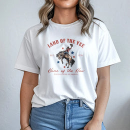 Yee Haw 4th of July T-Shirt | Land Of The Yee Home Of The Haw | Vintage Western Cowboy Graphic | Patriotic USA Independence Day Gift