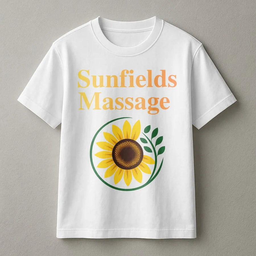 Sunfields Massage Sunflower T-Shirt | Floral Wellness Logo Design | Premium Soft Cotton Tee | Relaxed Fit Gift for Massage Therapists