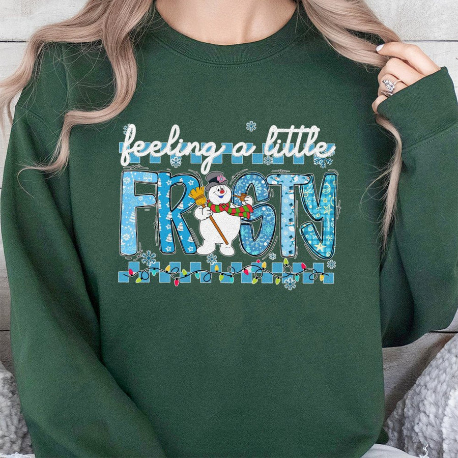 Feeling A Little Frosty Sweatshirt | Cute Snowman Graphic Tee | Premium Cotton-Poly Blend | Christmas Gift for Women and Men