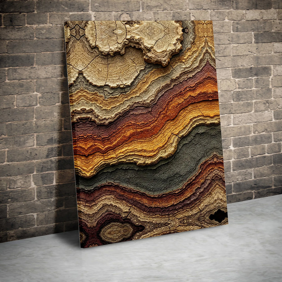 Petrified Wood Abstract Canvas Print | Earthy Rock Strata Wall Art | Premium 1.25" Gallery Wrap | Modern Home Office Decor Gift